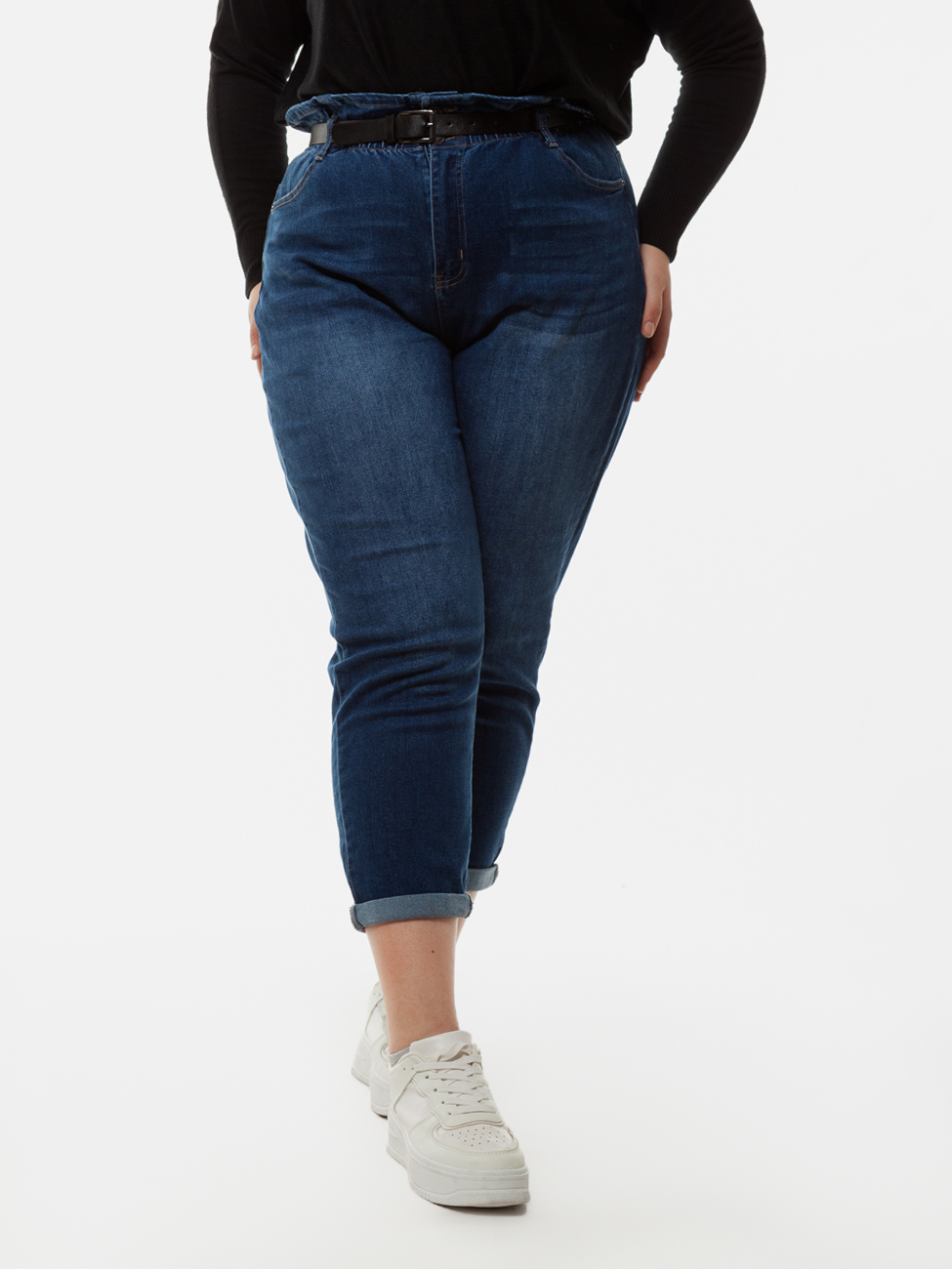 Baggy jean with an elasticated waistband and belt-Denim - Addicted Fashion