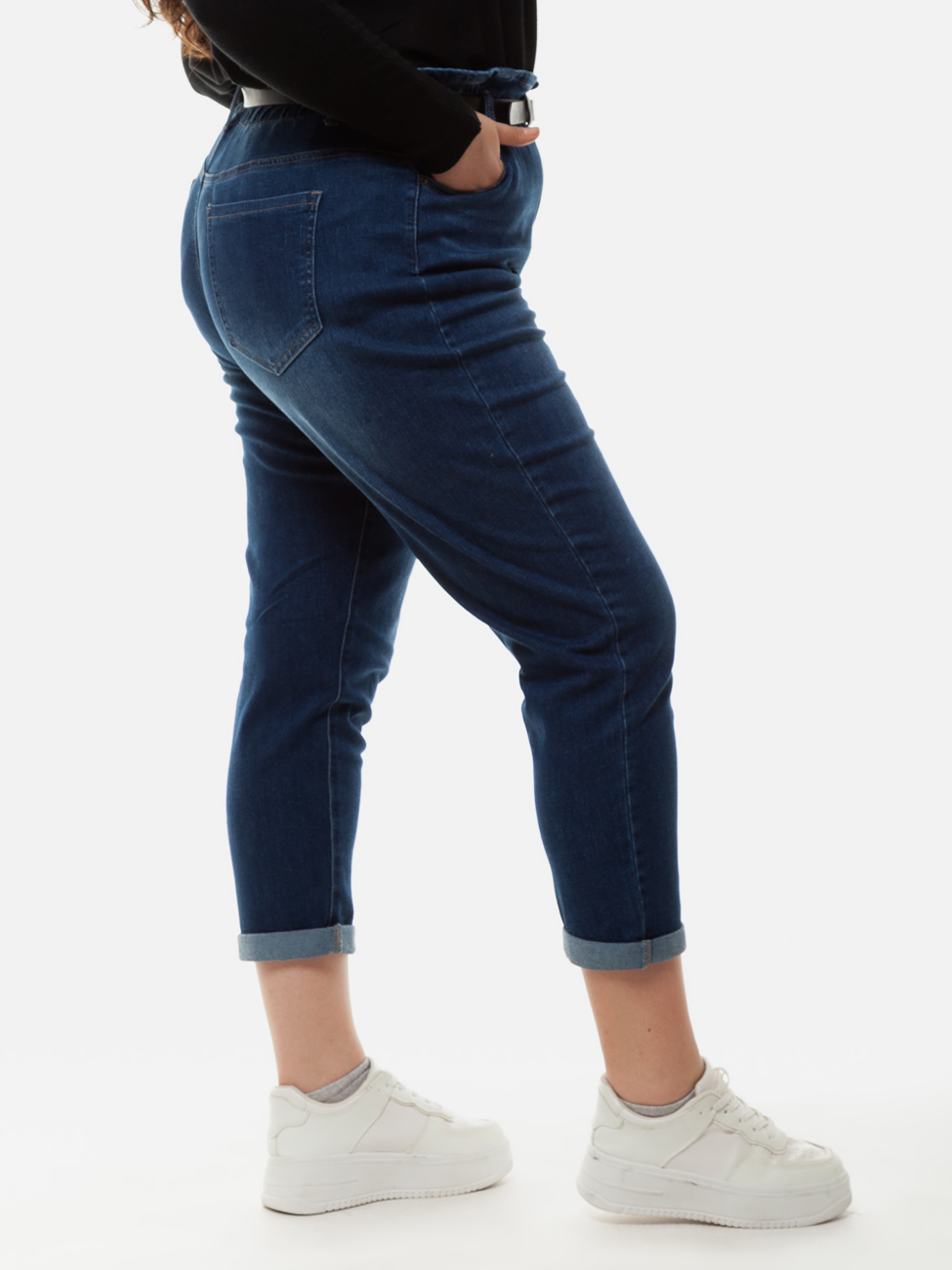 Baggy jean with an elasticated waistband and belt-Denim - Addicted Fashion